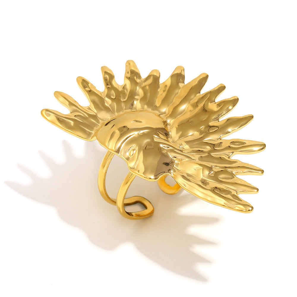 Anello da donna aperto, in acciaio inossidabile placcato oro 18 carati, modello Fashion Geometrico, con mezza luna