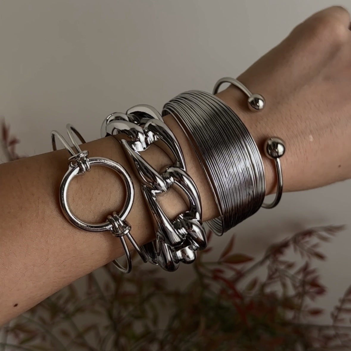 Sweet Cool Minimalist Geometric Hollow Line Open Cuff Bracelet Alloy Plated Multi-layer