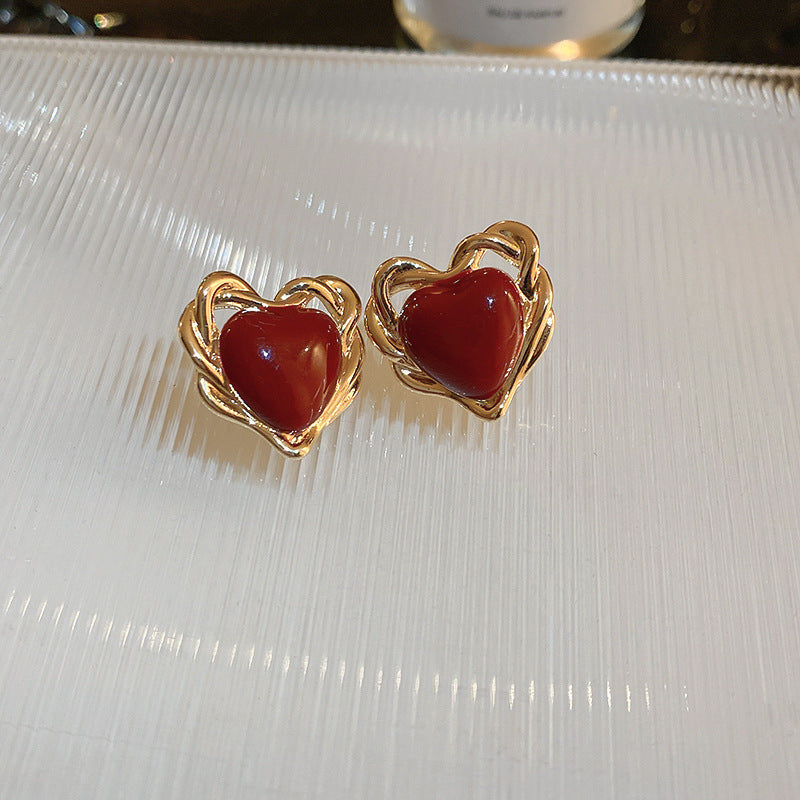 Elegant Geometric Earrings for Women with Enamel Finish in Copper and Stainless Steel Studs