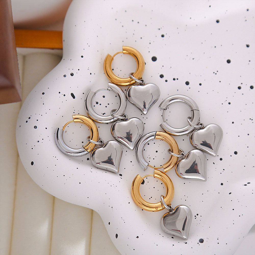 Pendientes minimalistas de acero de titanio con gancho francés y colgante de corazón desmontable, joyería de lujo electrochapada para mujer