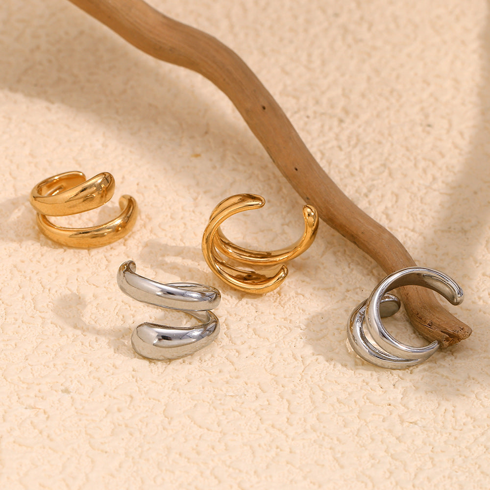 Orecchini a clip a U geometrici minimalisti a doppio strato in acciaio inossidabile placcato oro 18K per donna