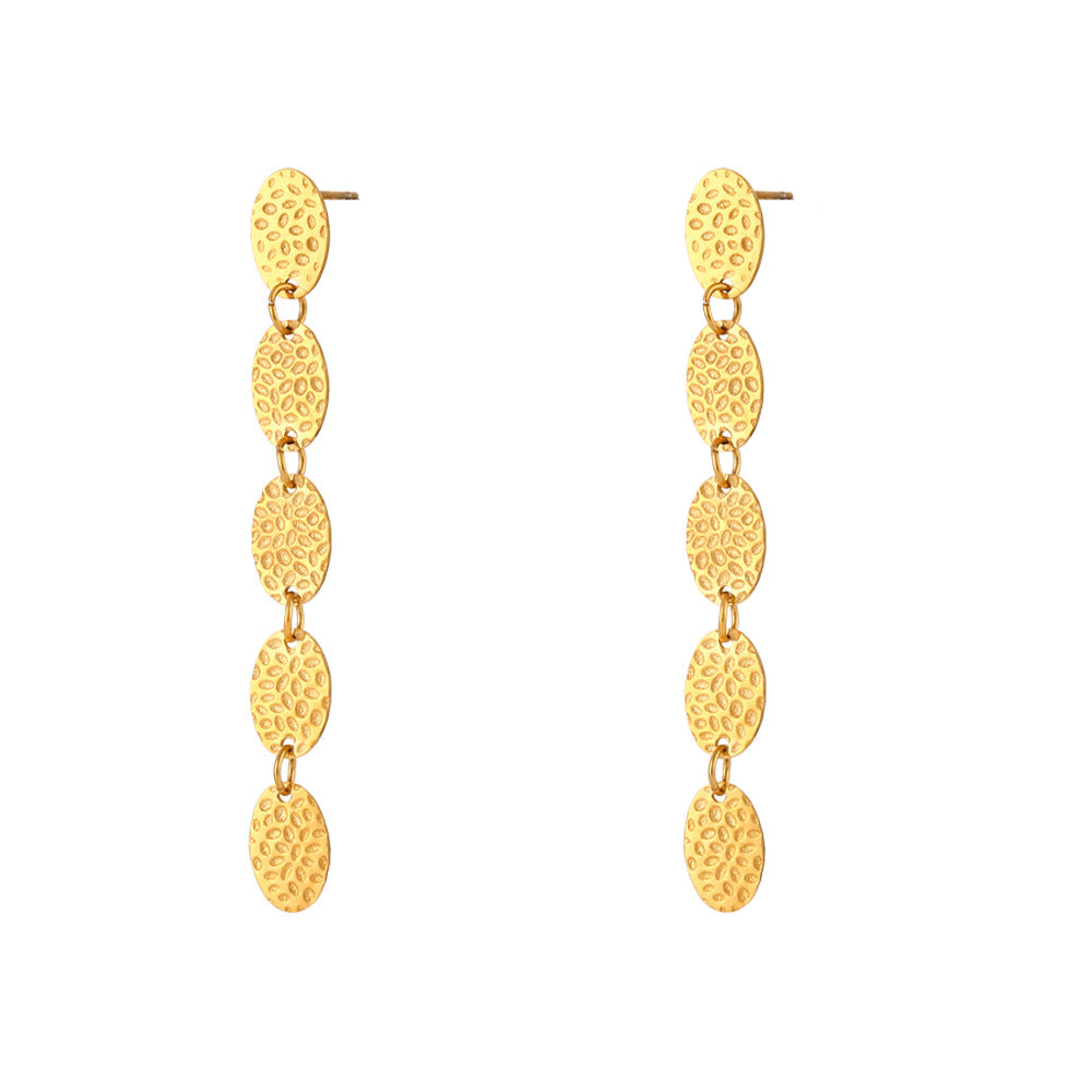 Minimalist Geometric Stainless Steel Plated 18K Gold Long Oval Drop Earrings for Women