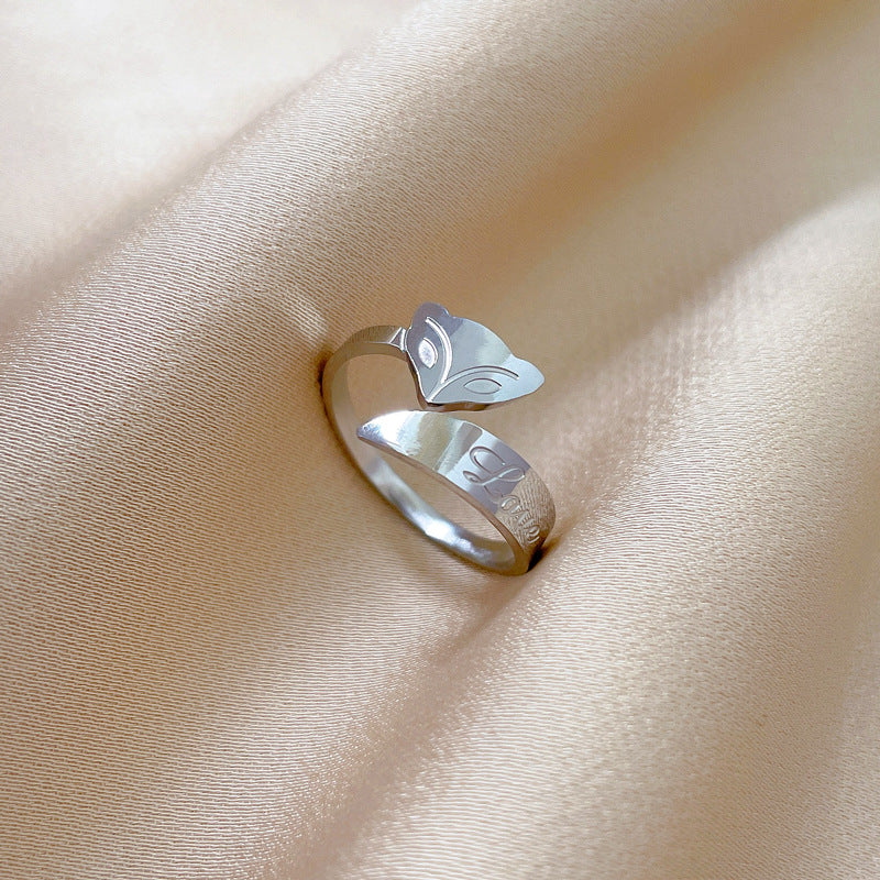 Minimalist Fox Letter Titanium Steel Ring for Men and Women with Polished Finish Adjustable Index Finger Band