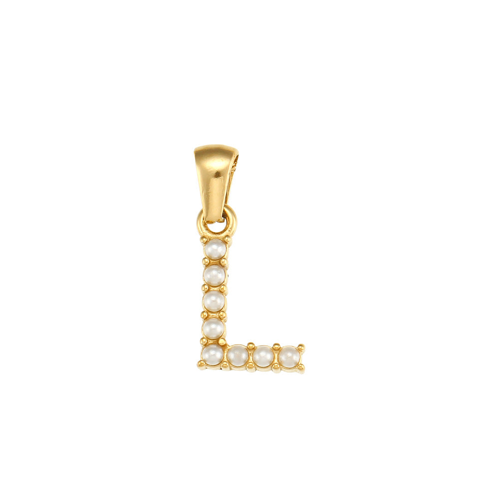 Minimalist Letter Pendant Necklace Stainless Steel with 18K Gold Plating Micro-Pave Zirconia and Pearl Accents