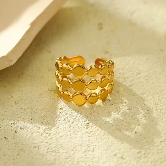 Vintage French Style Irregular Three-Tier Round Titanium Steel Ring for Women with Plated Finish