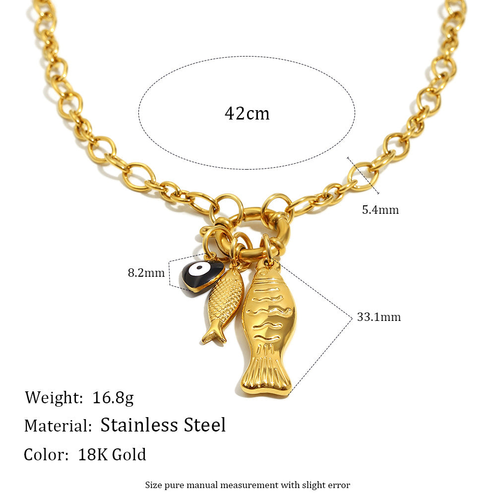 Minimalist Irregular Fish Pendant Necklace in Stainless Steel with 18K Gold Plating for Women
