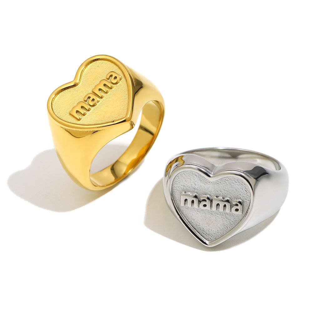 Anello minimalista a forma di cuore in acciaio inossidabile con placcatura in oro 18 carati da donna — Gioielli per la mamma