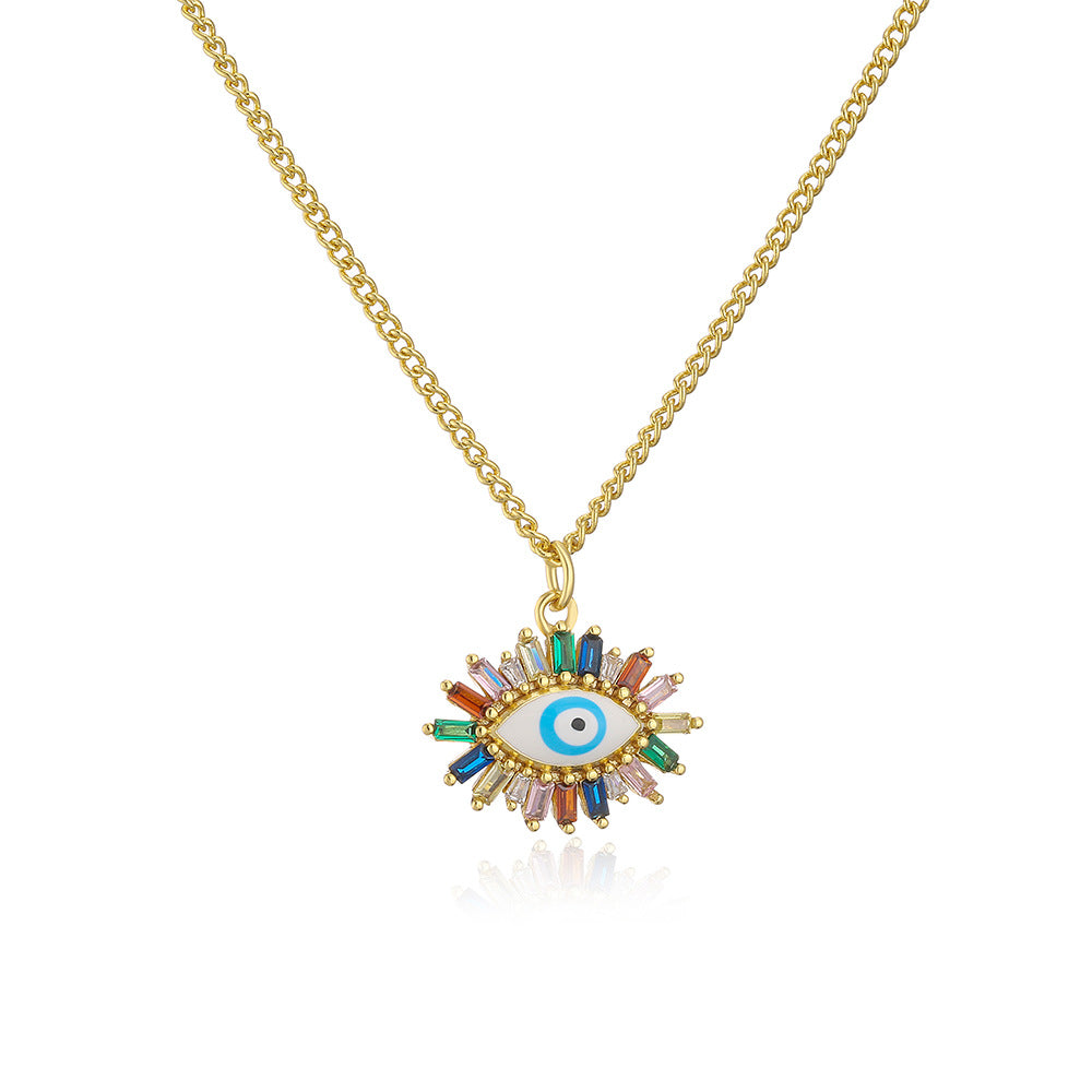Collana con pendente a occhio di Allah geometrico minimalista da donna, base in rame placcata oro 18K e dettagli in smalto colorato