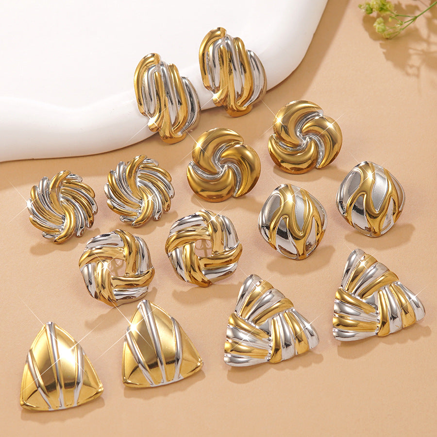 Casual Geometric Triangle Stainless Steel Plated Two-Tone Spiral Earrings