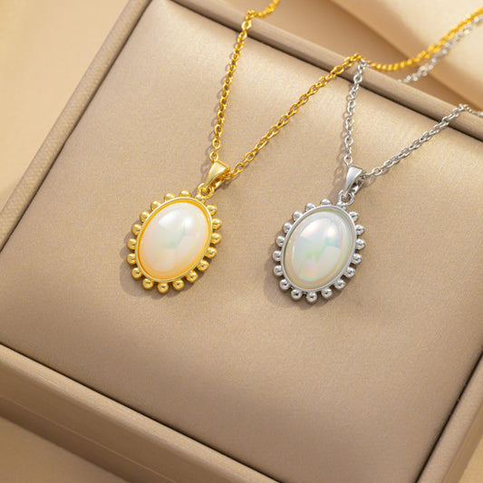 Collar Colgante Geométrico Minimalista para Mujer Acero Titanio con Incrustación de Nácar Joyería Hipoalergénica con Chapado al Vacío