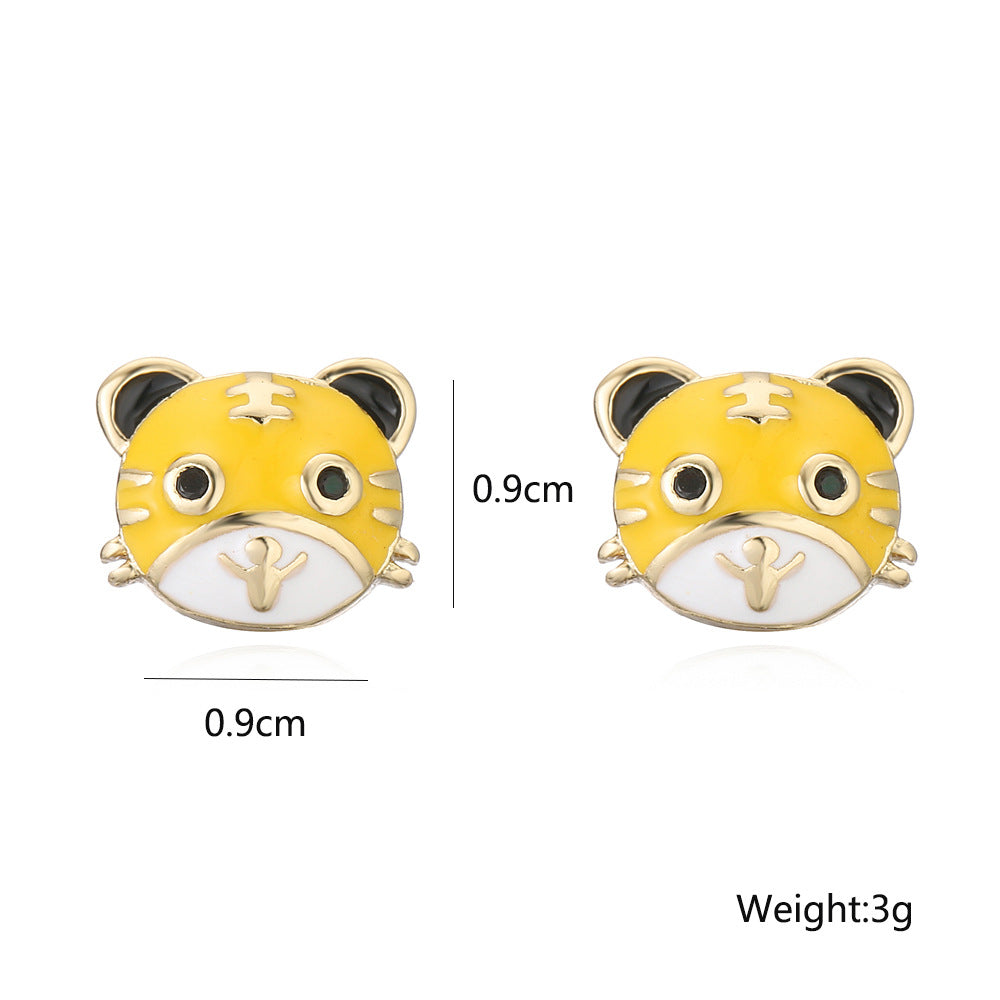Enamel Tiger-Shaped Earrings in Copper with 18K Gold Plating for Year of the Tiger