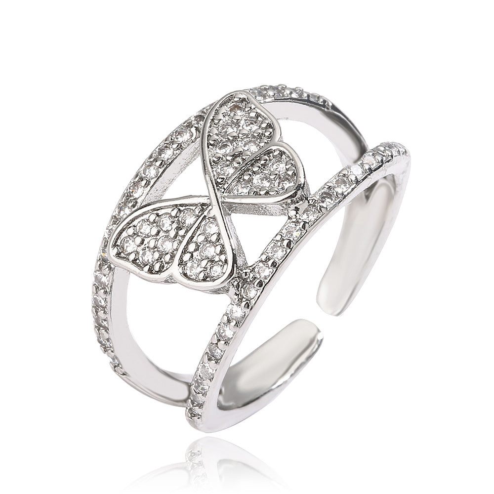 Anello a farfalla minimalista in rame placcato oro vero e zirconi micro-pavé da donna