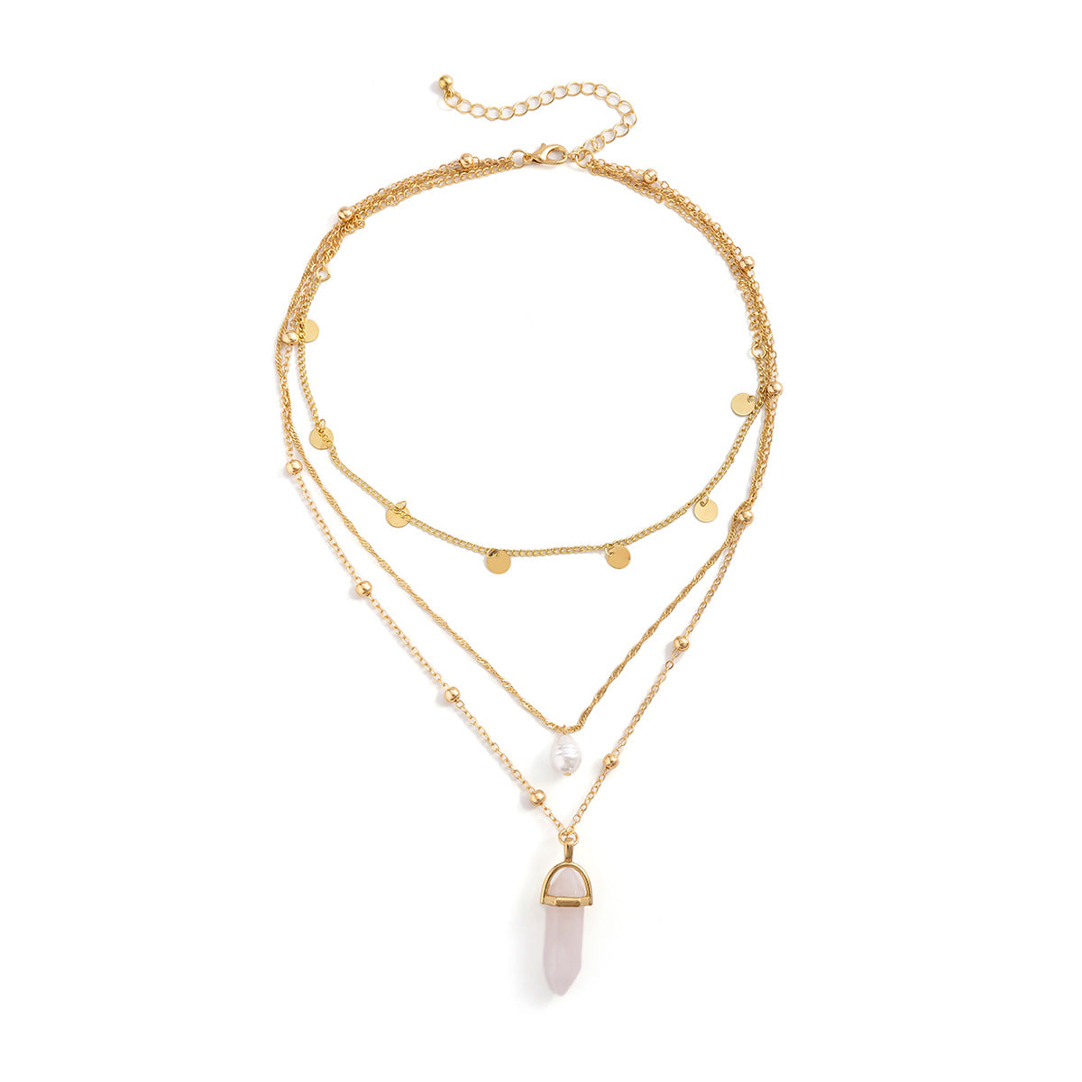 Vintage Bohemian Geometric Alloy Plated Necklace with Crystal Pearl Pendant and Tassel Curb Chain for Women