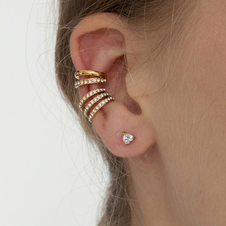 Aretes de clip de acero inoxidable geométricos con acabado chapado para mujer, joyas de moda ligeras estilo aro listas para la oficina