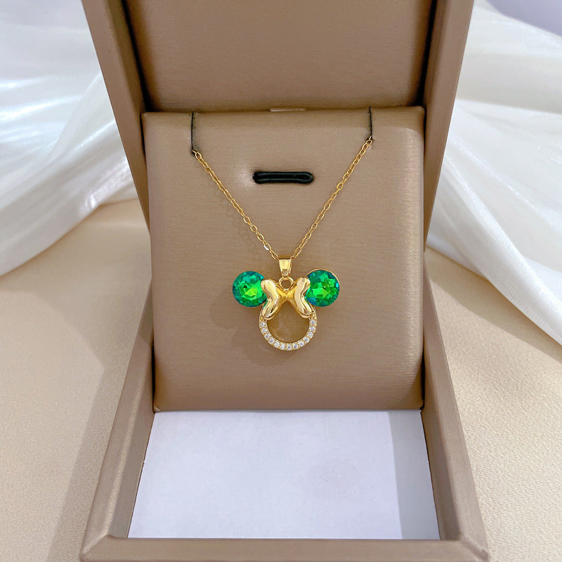 Collar de lujo unisex con cadena para labios de acero titanio con incrustaciones de diamantes de imitación geométricos