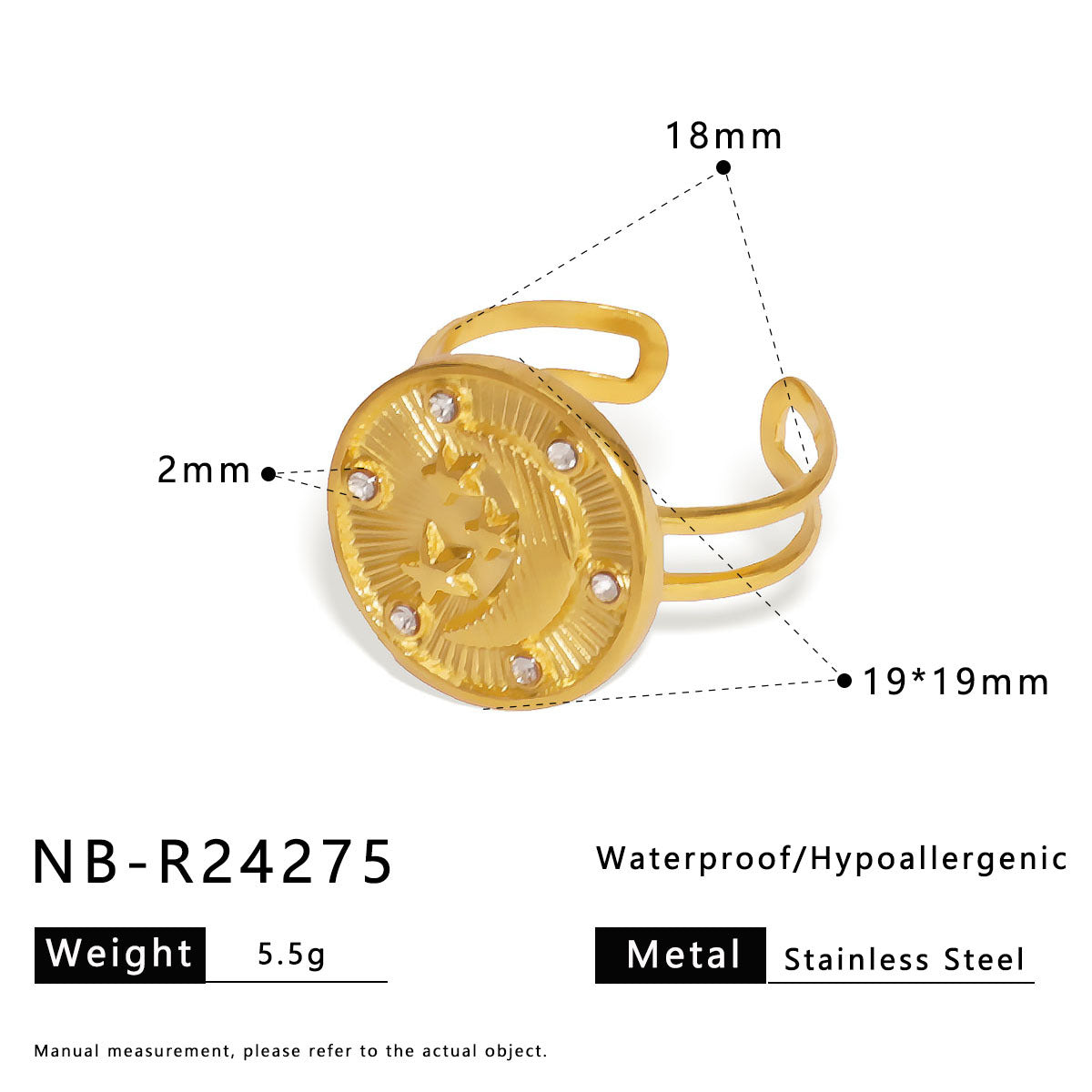 Minimalist Geometric Moon and Star Pendant Set in Stainless Steel with 18K Vacuum Plated Gold Finish for Women