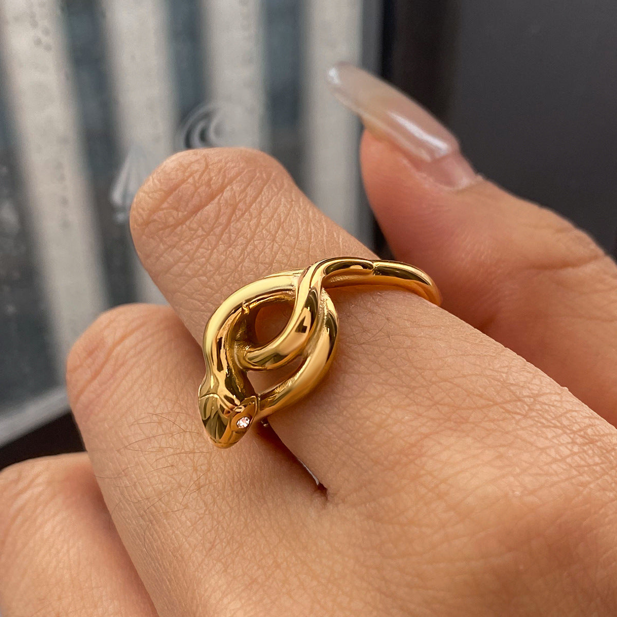 Snake-Shaped Geometric Stainless Steel Ring with Plating Finish for Women Luxury Minimalist Jewelry