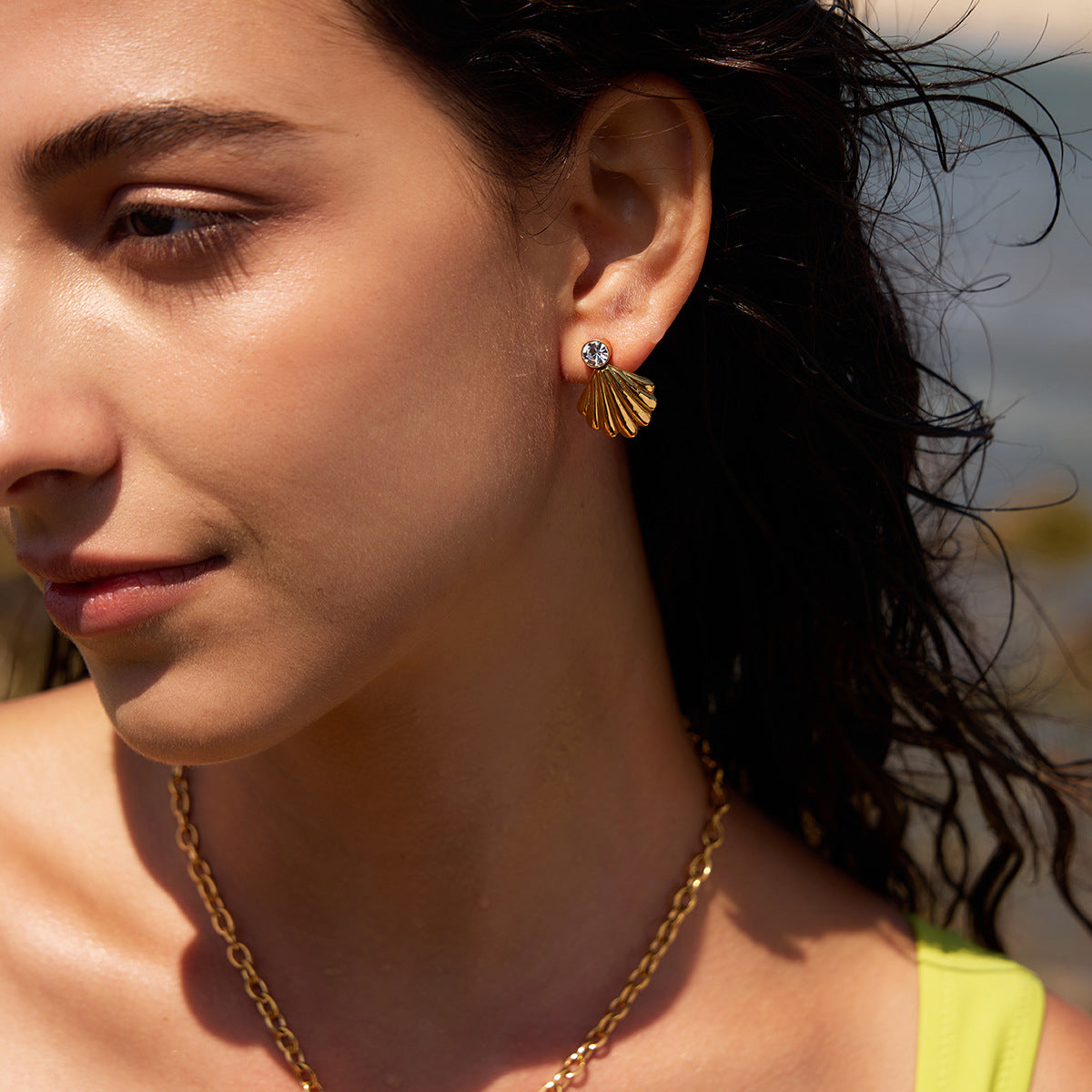 Minimalist Luxury Geometric Titanium Steel Earrings with Cubic Zirconia PVD Plated