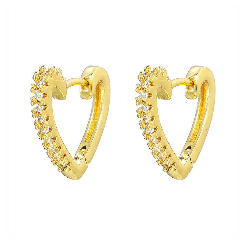 Gold Plated Brass Micro-Set Cubic Zirconia Geometric Leaf Cross Heart Round Hoop Earrings for Women