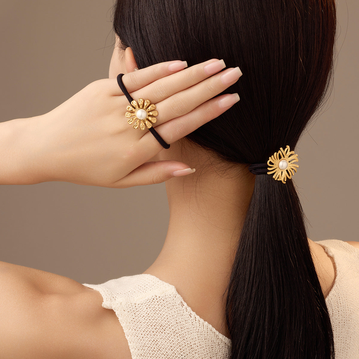 Fermacapelli Vintage in Acciaio Inox a Girasole con Dettagli in Perle per Donna, Accessorio per Capelli alla Moda ad Alta Elasticità