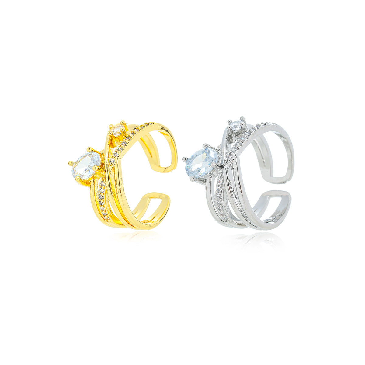 Anello in Acciaio al Titanio Geometrico Minimalista con Accenti di Zirconia per Donna Gioielli alla Moda con Fascia Aperta Regolabile