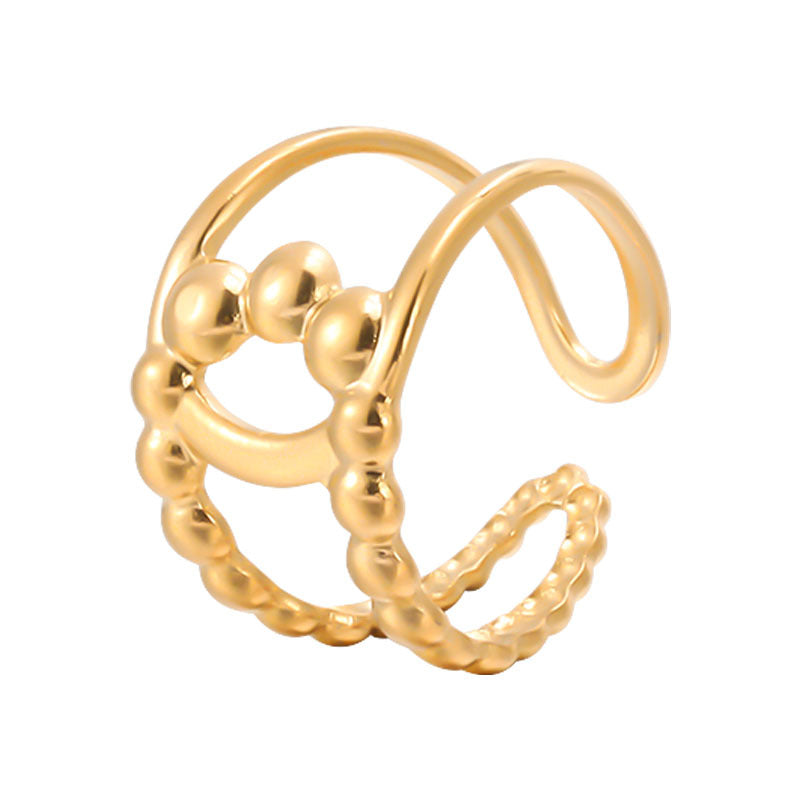 Geometric Polka Dot Gold Plated Titanium Steel Adjustable Ring for Women