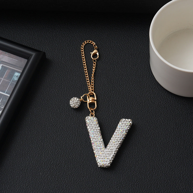 Luxury Rhinestone Letter Pendant Resin Charm for Car Cup Chain
