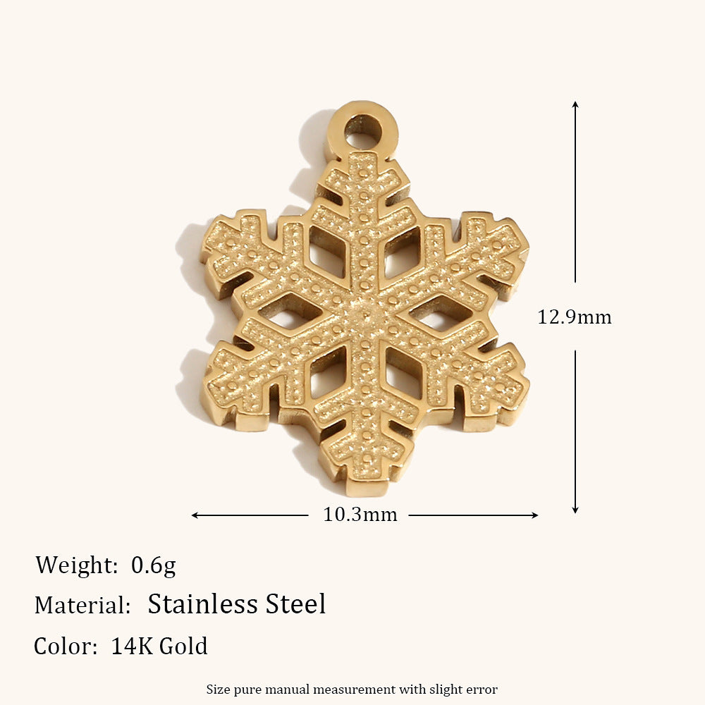 Ciondolo a tema natalizio con alce e fiocco di neve in acciaio inossidabile con placcatura in oro 14K da donna, accessorio festivo per le vacanze