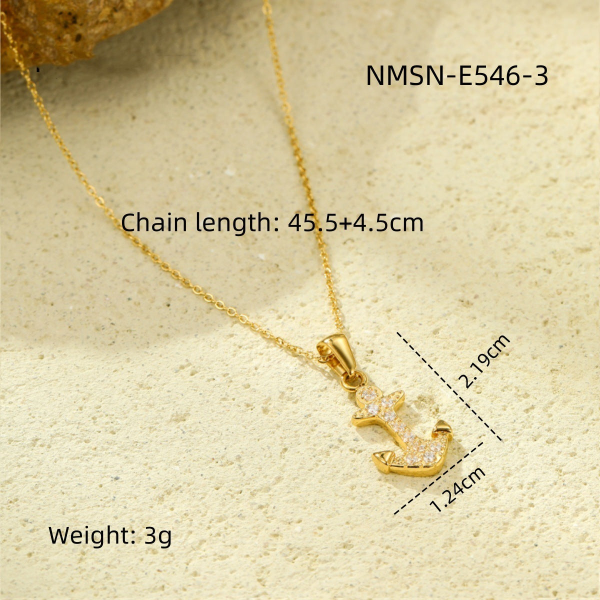 Vintage Nautical Anchor Pendant Necklace in Stainless Steel with Rhinestone Inlay for Women