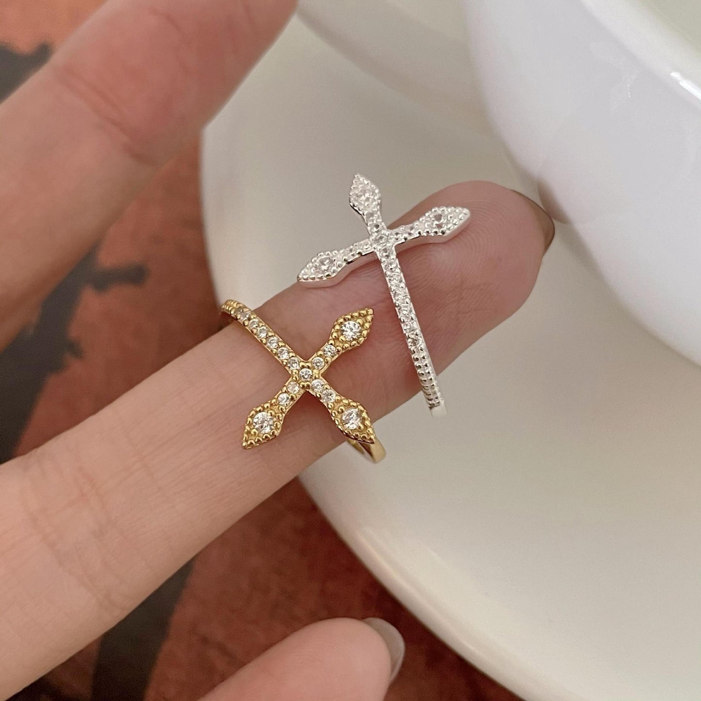 Minimalist 925 Sterling Silver Geometric Cross Ring for Women