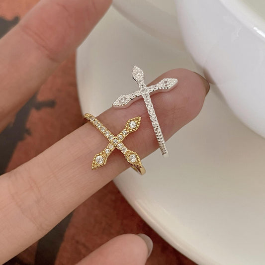 Anello da donna minimalista con croce geometrica in argento sterling 925