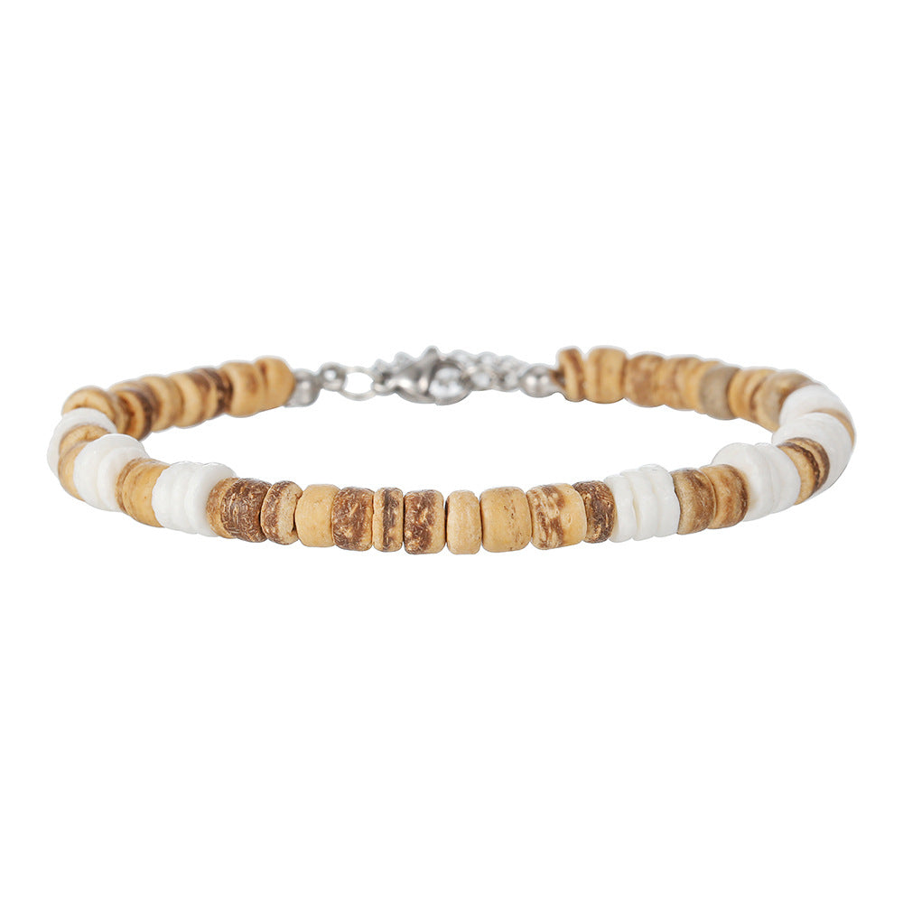 Bohemian Geometric Wood and Stainless Steel Beaded Bracelet for Men and Women