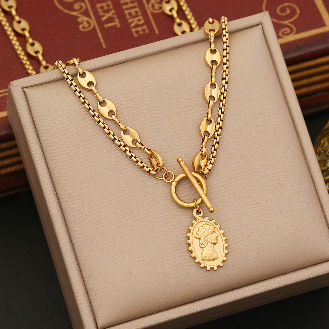 Playful Pig Nose Pendant Necklace in Stainless Steel with Plated Finish for Women