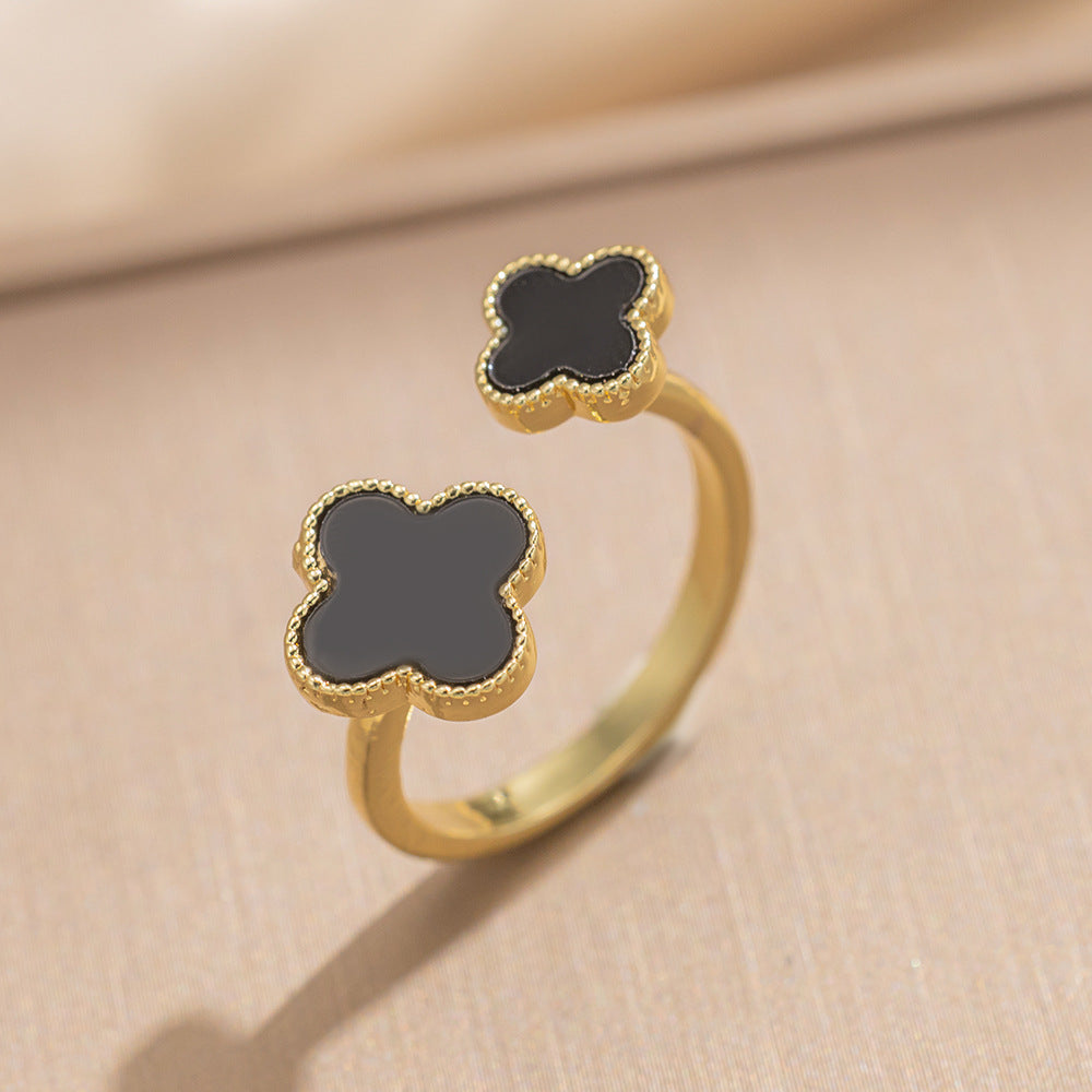 Luxury Minimalist Adjustable Open Ring for Women with Gold-Plated Copper Band and Zircon Stone Accent in Heart and Floral Shape