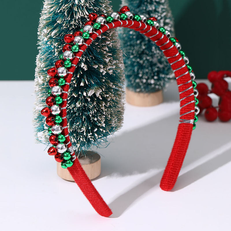 Cerchietto con perline rosso e verde per festa di Natale con campana per bambini, accessorio festivo per capelli per le vacanze