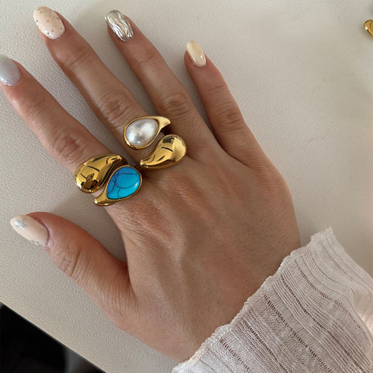 Anillo de acero de titanio con diseño geométrico y acabado chapado para mujer, accesorio de moda lujoso, elegante y minimalista