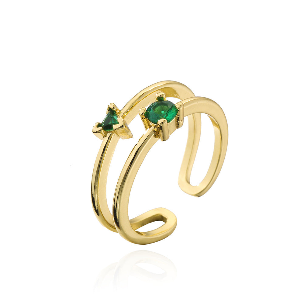 Anello Aperto Geometrico Minimalista da Donna in Rame con Placcatura in Oro Vero e Intarsi in Zircone