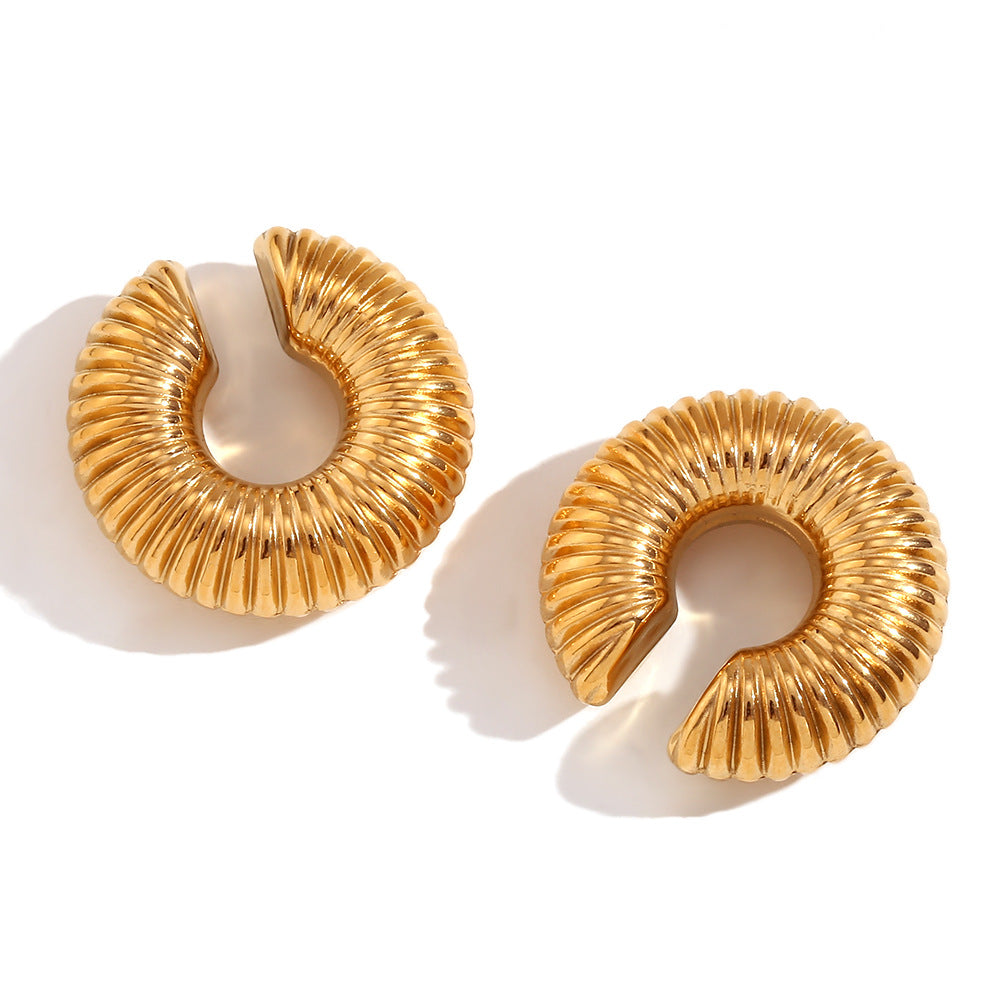 Minimalist Geometric Stainless Steel Plated 18K Gold Hollow Thread Ear Cuffs for Women