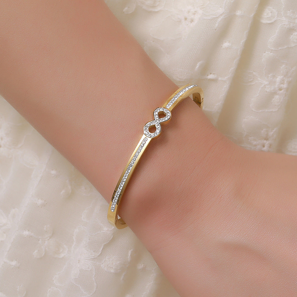 Geometric Round Rhinestone Inlaid Plated Titanium Steel Infinity Bracelet