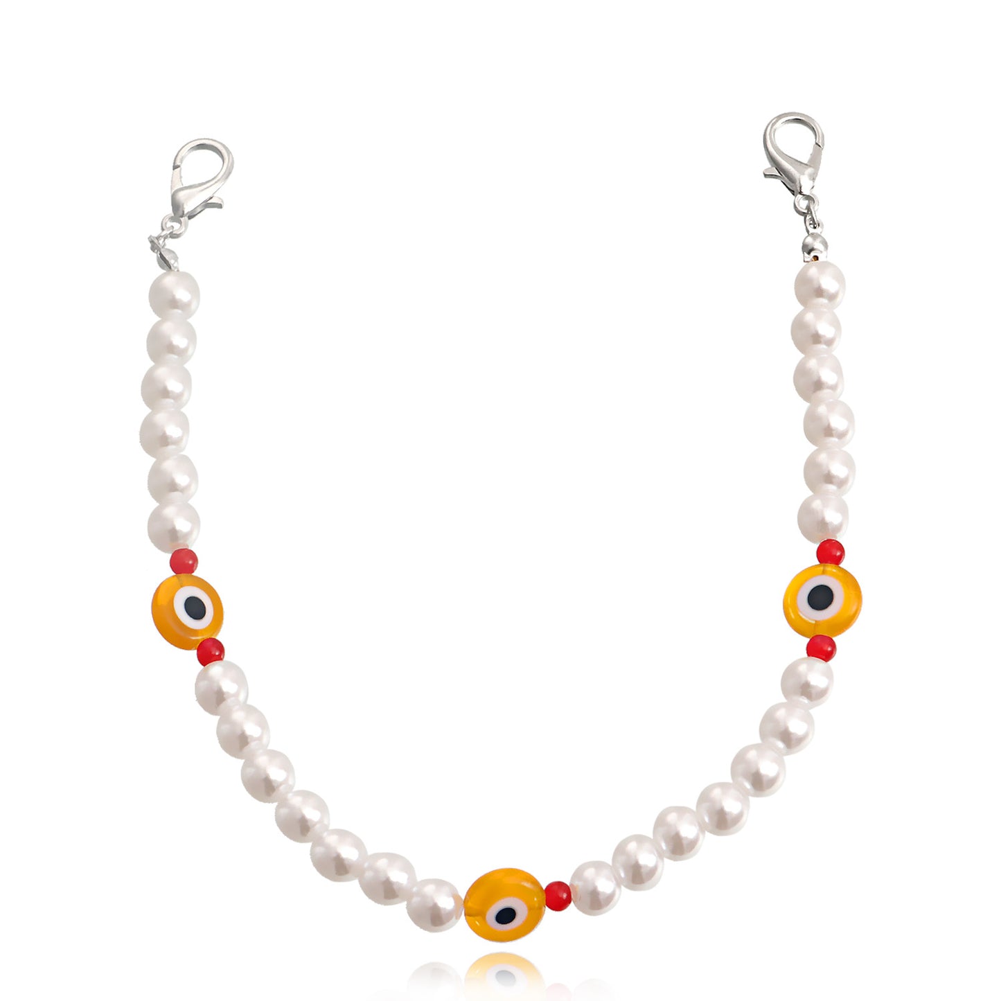 Minimalist Geometric Evil Eye Anklet for Women Made of Alloy with Pearl-Like Beads