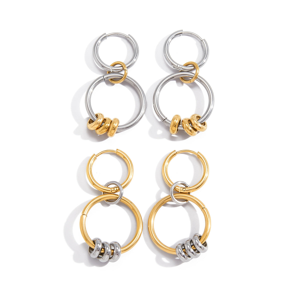 Gold Plated Stainless Steel Round Geometric Hoop Earrings for Women