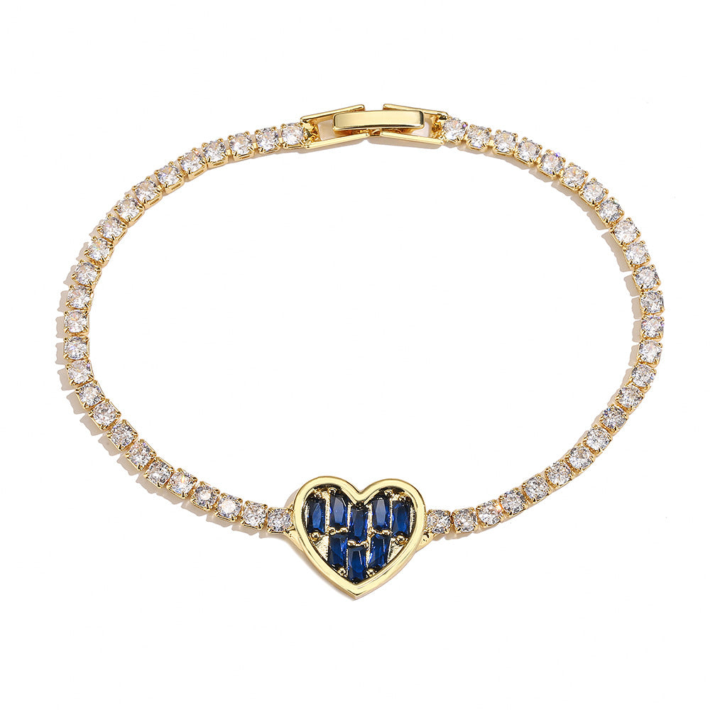Bracciale minimalista a cuore in rame con zirconi cubici da donna, design geometrico, accessorio di moda di ispirazione lussuosa