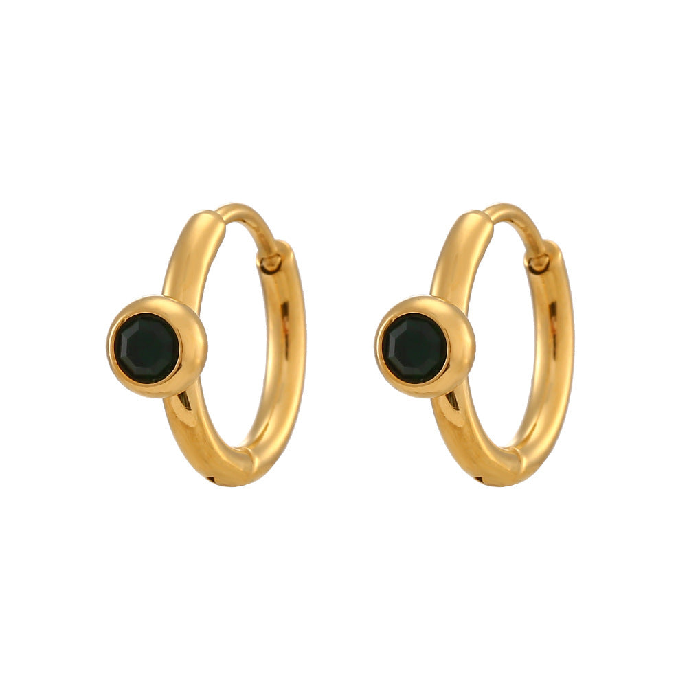 Minimalist Luxury Geometric Stainless Steel Hoop Earrings with 18K Gold Plating and Round Zirconia