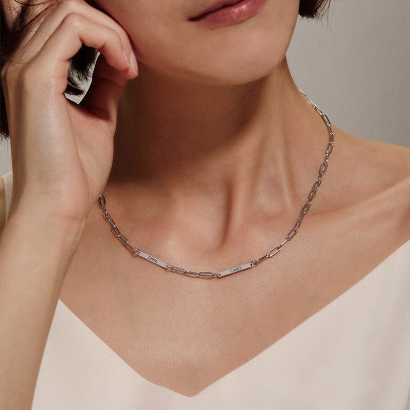 Geometric Letter Stainless Steel Plated Charm Bar Necklace Unisex