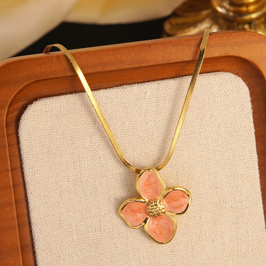 Set di collana e orecchini in acciaio inossidabile Sweet Drip Oil Plant con catena a serpente