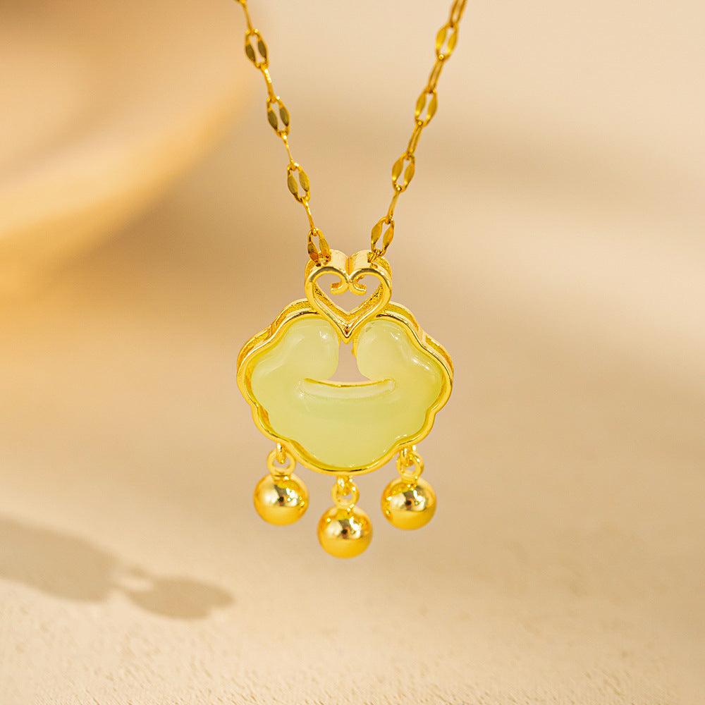 Collar con colgante minimalista de nudo de lazo de acero de titanio para mujer con cadena de serpiente chapada