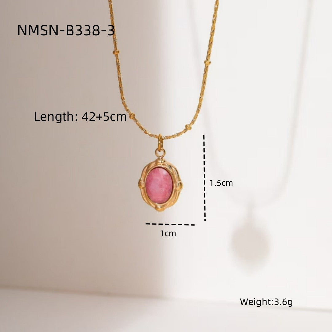 Fashionable Geometric Red Jasper Pendant Necklace for Women in Titanium Steel with 18K Gold Plating