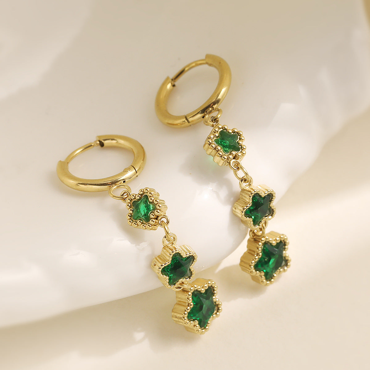 Minimalist 18K Gold Plated Star Geometric Stainless Steel Cubic Zirconia Earrings for Women