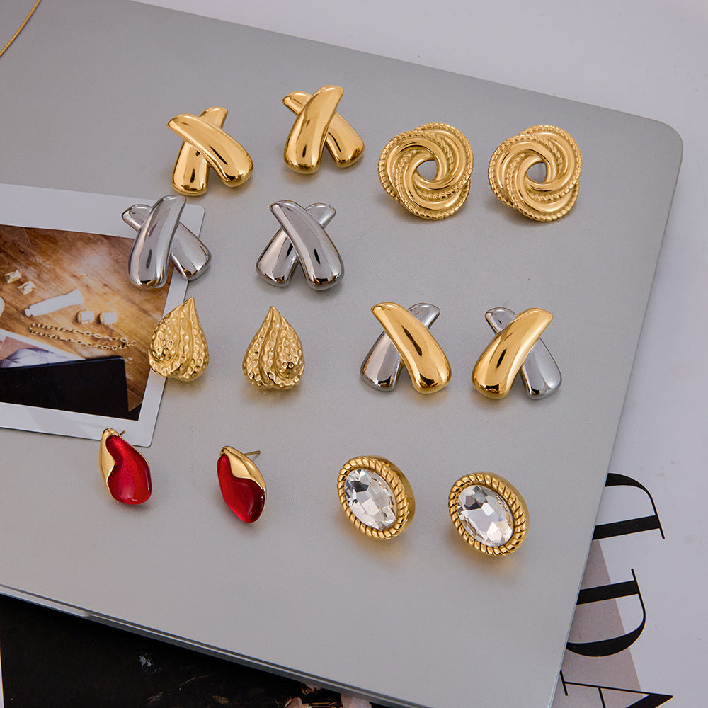Orecchini a Cerchio Geometrici di Lusso, Perno in Acciaio Inossidabile Placcato Oro 18K da Donna