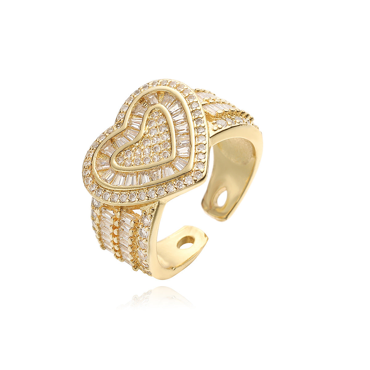 Minimalist Hip-hop 18K Gold Plated Heart Cross Brass Ring with Cubic Zirconia for Women